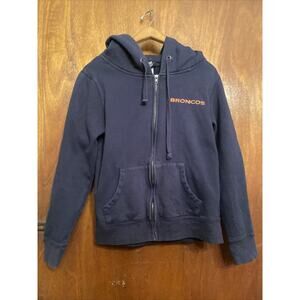 NFL Team Apparel Denver Broncos Womens Medium Cotton Zip Up Hoodie Blue Logo